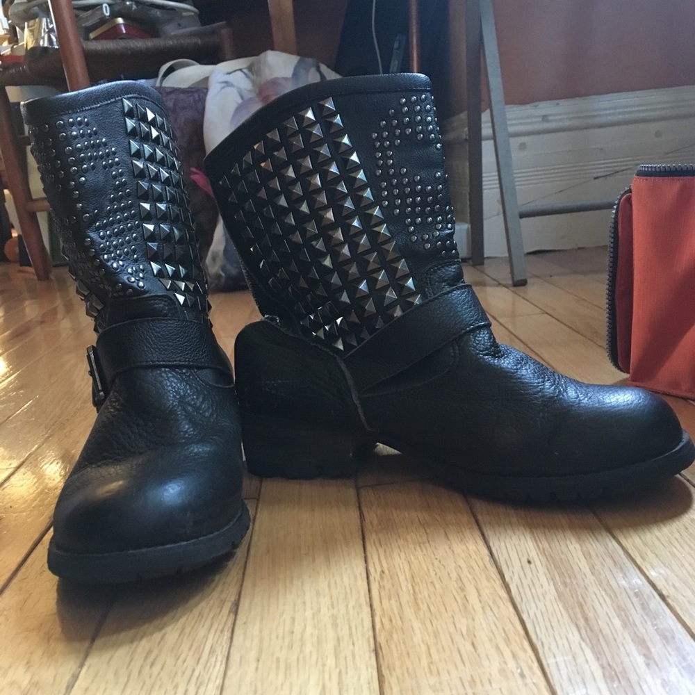 Black studded, leather,  ankle boots